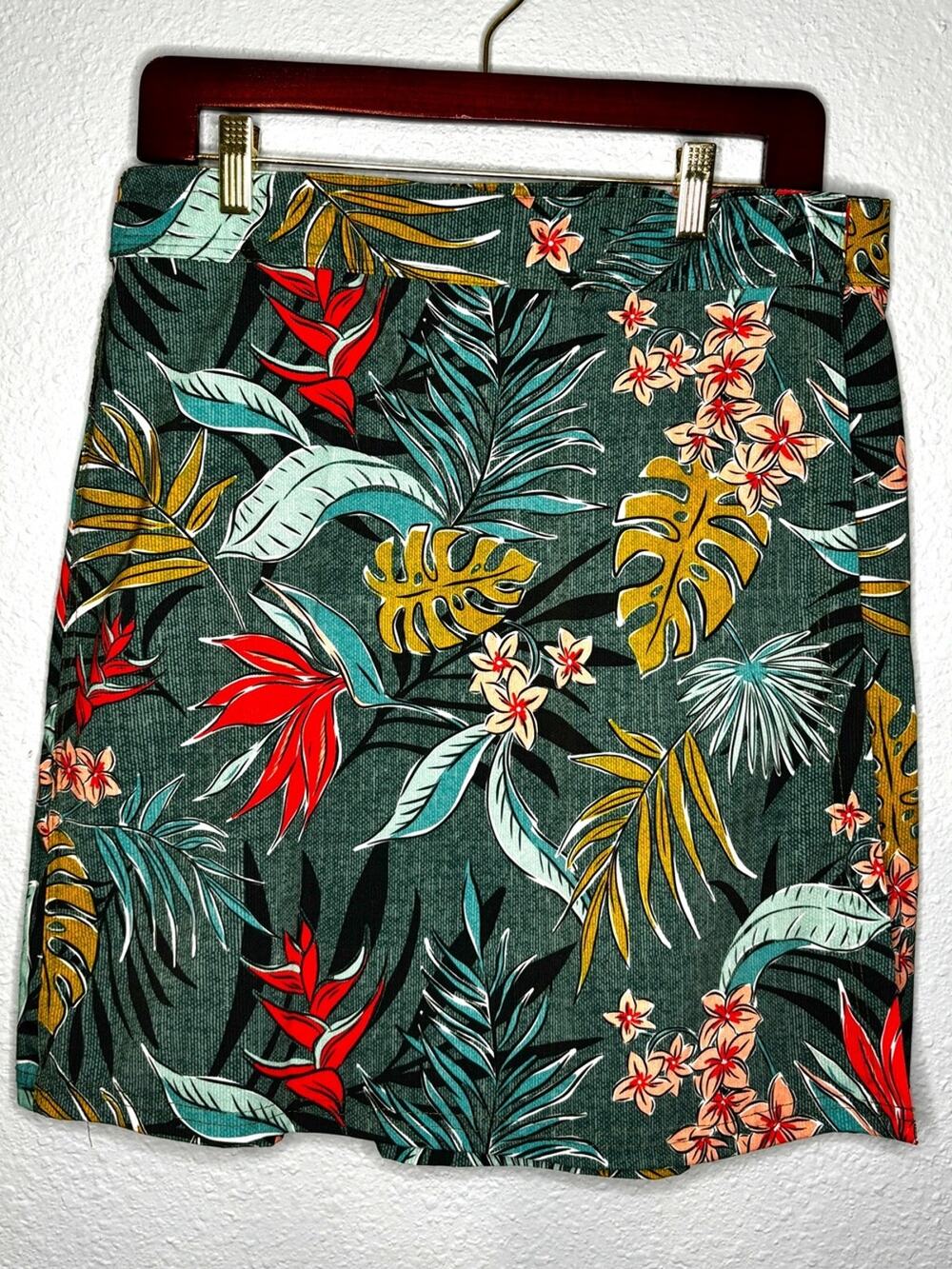 Rip Skirt Green Tropical Plant Print Wrap Skirt Quick Dry Length 2 Little Leg M